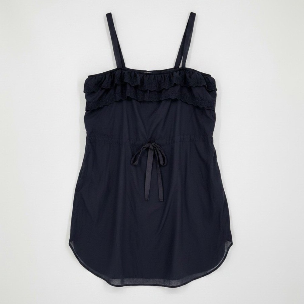 *Denim & Supply Ralph Lauren Mini Sundress Ruffle Trim Cotton Navy Tie‎ Front L